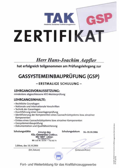 Gassystemeinbauprüfung, GSP